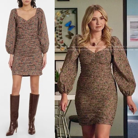 VERONICA BEARD Floral Paisley Sweetheart Neck Puff Long Sleeve Ruched Dress 4 - Picture 7 of 11